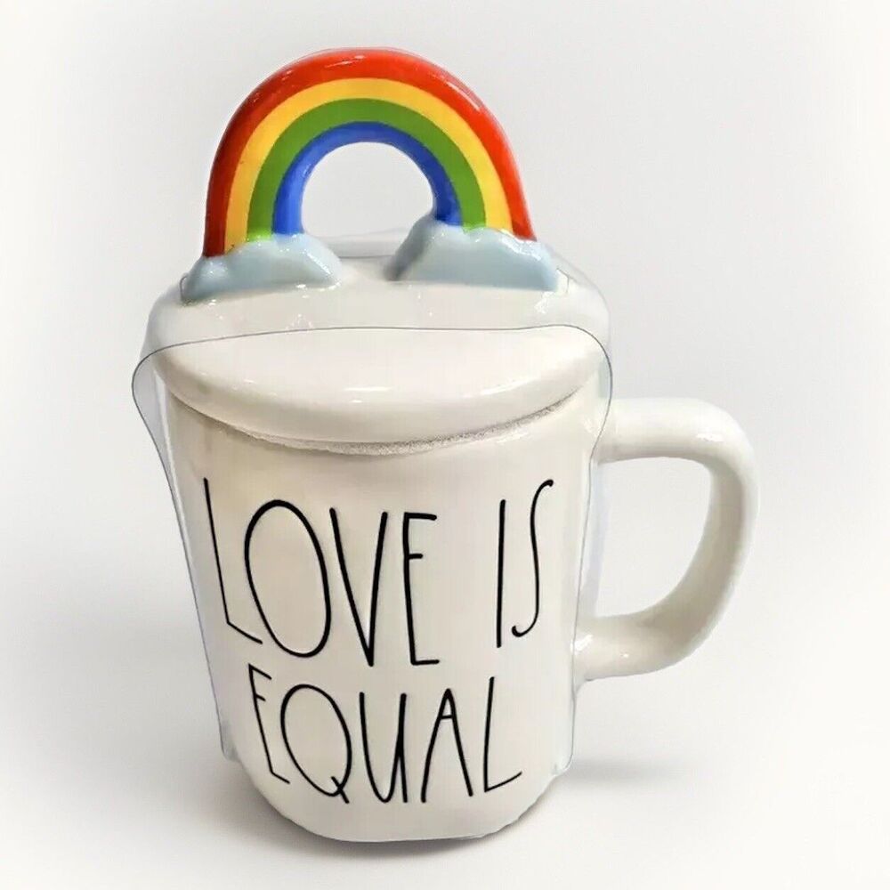 NWOT Rae Dunn Love Is Equal Pride Mug With Rainbow Topper